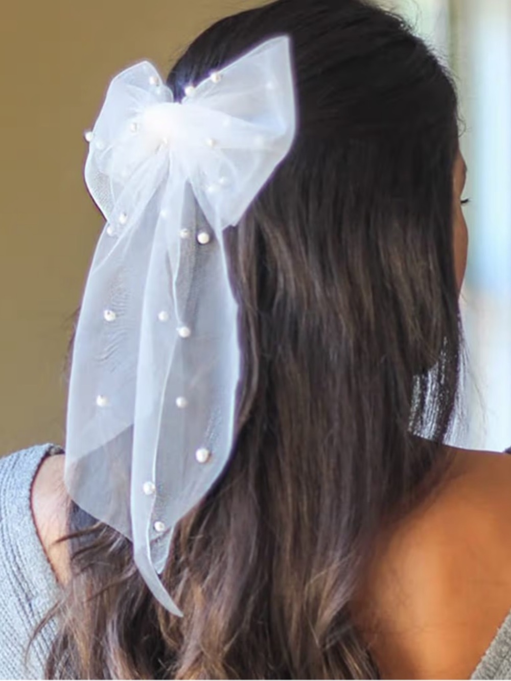 NWT Jeairts Bridal Hair Bow Veil Pearl Wedding Hair Clip